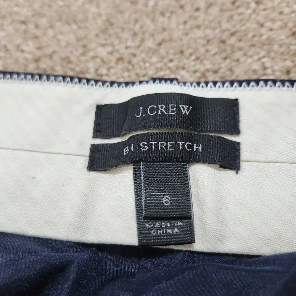 J. Crew Dress Pants Women 6 Navy Wool Blend Lined Bi Stretch Straight Leg